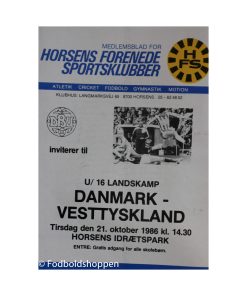 Kampprogram U16 landskamp DK - Vestyskland 21/10-1986